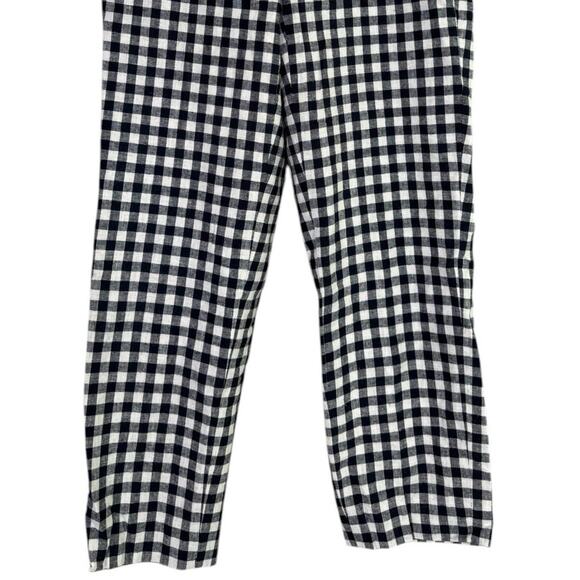 J Crew Holland Linen Straight Leg Checkered Pants Ankle Pockets 00 Black White - Picture 3 of 14